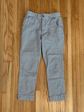 Hollister Grey and White Pinstripe High Waisted Cropped Cotton Pants